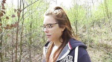 Facial cum walk in the woods - stranger walked past!