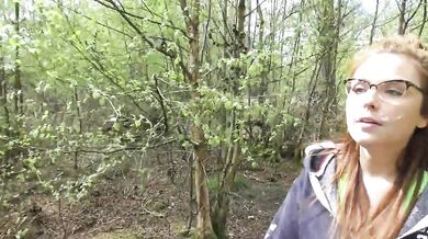 Facial cum walk in the woods - stranger walked past!