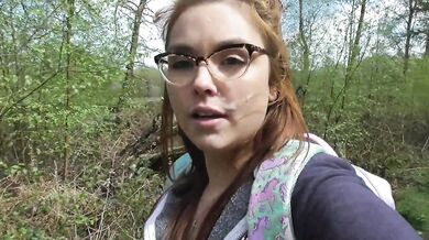 Facial cum walk in the woods - stranger walked past!