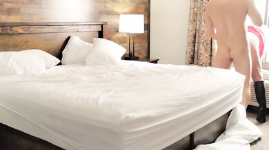 Unfaithful wife meets guy in hotel and gets fucked in ass in front of the window