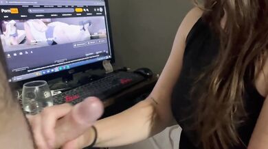 My stepsister grabs my penis and shakes it while watching porn