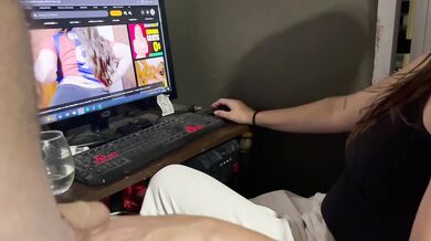 My stepsister grabs my penis and shakes it while watching porn