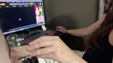 My stepsister grabs my penis and shakes it while watching porn