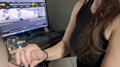 My stepsister grabs my penis and shakes it while watching porn