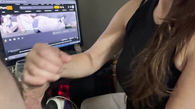 My stepsister grabs my penis and shakes it while watching porn