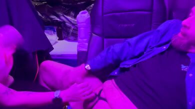 Part 2 of wife gives trucker head in the semi under purple glow