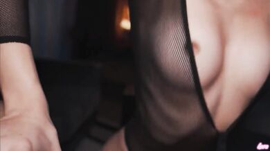 She playing with her perfect ass by big black dildo