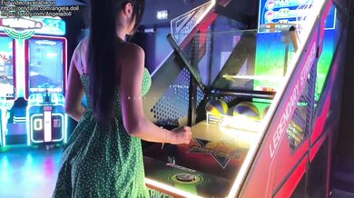 This slut gets creampied in a cinema toilet, put her panties back on and goes to see her movie