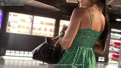 This slut gets creampied in a cinema toilet, put her panties back on and goes to see her movie