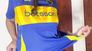 Satriptease of a young college student who is a Boca Juniors fanatic