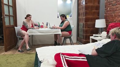 Femdom and Pegging. Two busty college girls wear strapons and fuck a fellow student hard.