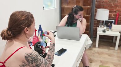 Femdom and Pegging. Two busty college girls wear strapons and fuck a fellow student hard.
