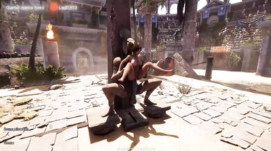 Lara Croft woke up a statue and now Lara is being fucked in every hole in front of 1,000 spectators.