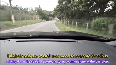Risky masturbation for a redhead at a public bus stop!