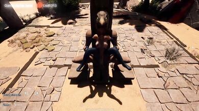 The ancient statue was aroused and was now rhythmically fucking Lara in all her holes. 3D Hentai. part 2