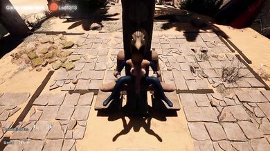 The ancient statue was aroused and was now rhythmically fucking Lara in all her holes. 3D Hentai. part 2