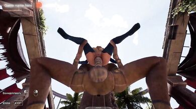 The ancient statue was aroused and was now rhythmically fucking Lara in all her holes. 3D Hentai. part 2