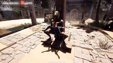The ancient statue was aroused and was now rhythmically fucking Lara in all her holes. 3D Hentai. part 2