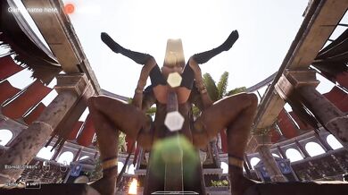 The ancient statue was aroused and was now rhythmically fucking Lara in all her holes. 3D Hentai. part 2
