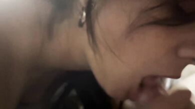 While my friend is taking a bath, his naked girlfriend is sucking my penis until I ejaculate.