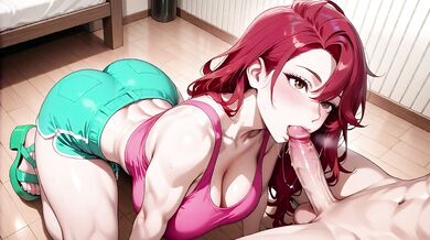Big-Titted Redhead Onee-san Licks & Grinds to Explosive Creampie