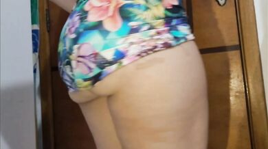 Hot wife in a dress without panties