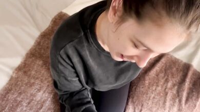 POV - Hot French Girl in Leggings Sucks and Takes a Big Facial Cumshot