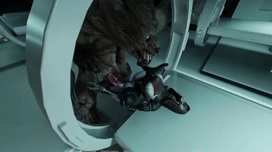 The mutant's huge cock destroyed her ass and filled it to the brim with sperm