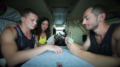 A cuckold's secret res come true - his girlfriend is fucked by a stranger on a train, and he sucks his dirty dick.