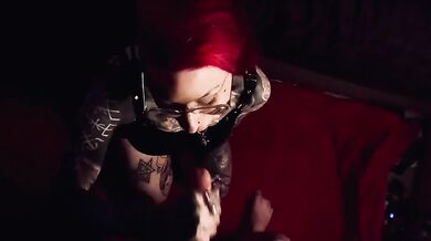Cum on my glasses facial POV Tattooed, pierced alt girl, takes a load on her face and glasses