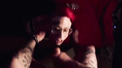 Cum on my glasses facial POV Tattooed, pierced alt girl, takes a load on her face and glasses