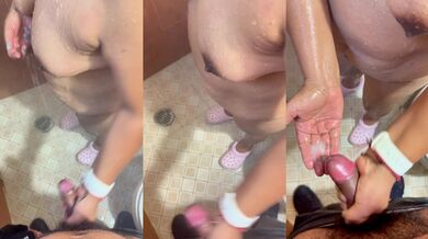 My Slutty Big Ass Wife Jerks Me Off in the Shower and Takes My Cum in Her Hand