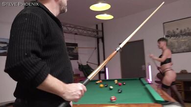 Slut gets fucked hard, pool cue shoved into her pussy