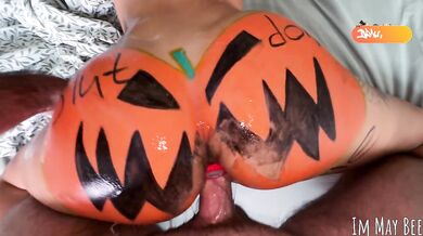 The local slut gets fucked by the whole town on Halloween