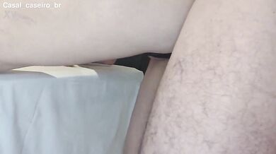 Amateur sex on the table with blowjob and cumshot in the pussy.