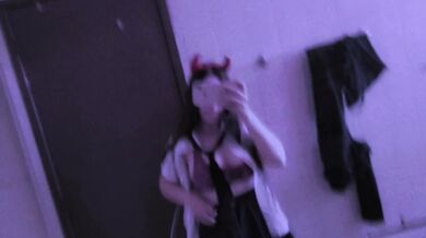 Just a cute naughty student, making a striptease and showing her tongue out begging for u put your hard cock on my mouth