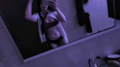 Just a cute naughty student, making a striptease and showing her tongue out begging for u put your hard cock on my mouth