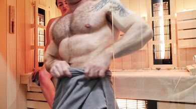 Met a Sexy STRANGER in the Sauna - Hot Blonde & Muscle Stud - Full 14min Creampie