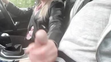 Real Public Handjob While Driving – Amateur Hotwife Addicted To Cock
