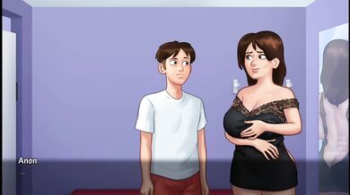 Stepmother asks to be passionately kissed in the clothing store fitting room - Summertime Saga