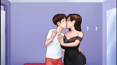 Stepmother asks to be passionately kissed in the clothing store fitting room - Summertime Saga