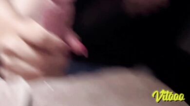 She touches her vagina and then masturbates my penis with her mouth