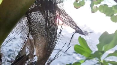 Milf relaxing on beach and masturbation