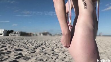 Exposed at the beach in a slutty sling bikini (part 1)