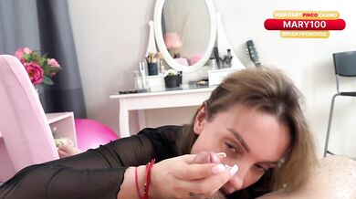 My stepsister gives an amazing blowjob and jerks my cock with her big tits.