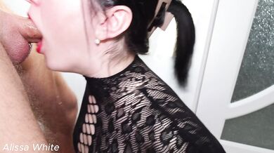 Sloppy deepthroat with red lips.