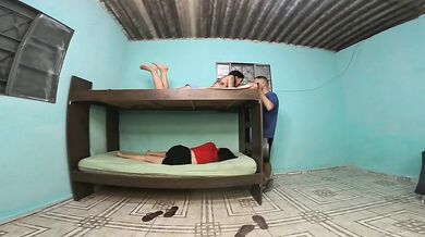 Caught in the act in the bunk bed, girlfriend upstairs, friend downstairs, boyfriend in the middle of adultery