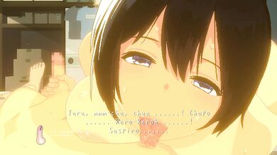 His girlfriend sucks his nipples while she masturbates him with her hand to get all his semen out hentai - Summer Life