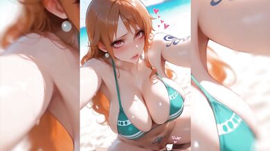 Nami can't stop squirting at the beach! Hentai [AI]
