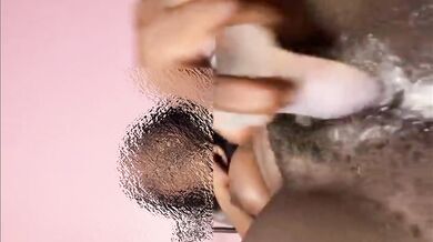 I got so horny, home alone, I decided to fuck my hairy pussy